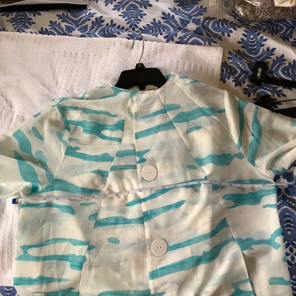 Truth + Style Woven Jacquard A-Line Jacket Topper White Aqua SZ L - Picture 16 of 16